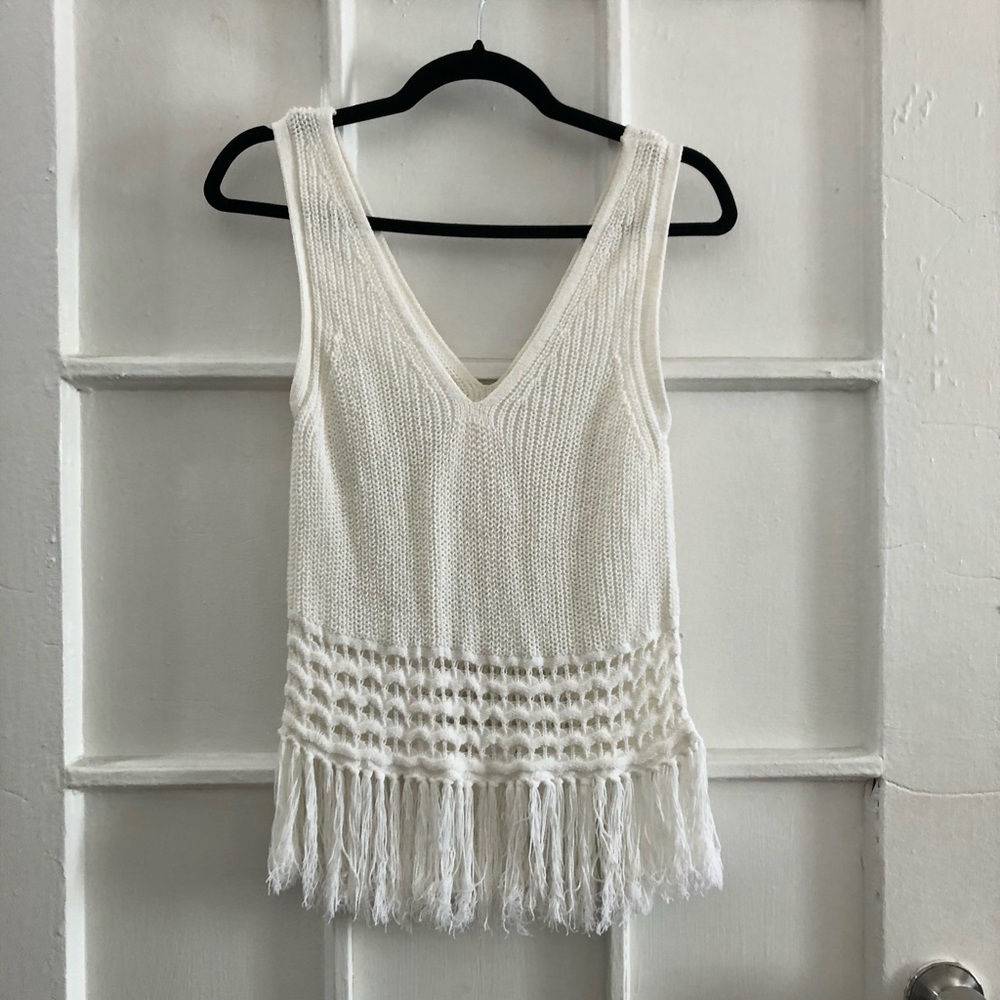 Club Monaco White Fringe Top